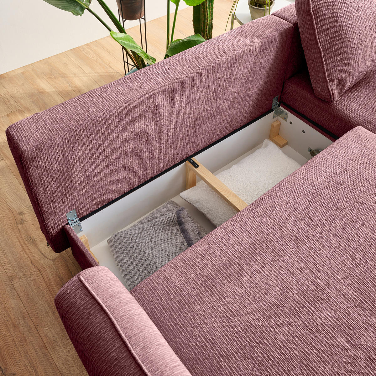 ECKSOFA in Struktur Altrosa  - Schwarz/Altrosa, Konventionell, Holz/Textil (247/170cm) - Carryhome