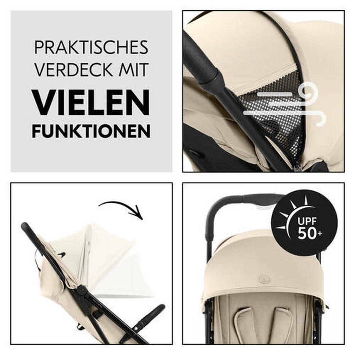 BUGGY TRAVEL N CARE PLUS  - Beige/Schwarz, Basics, Textil/Metall (81/51,5/105cm) - Hauck