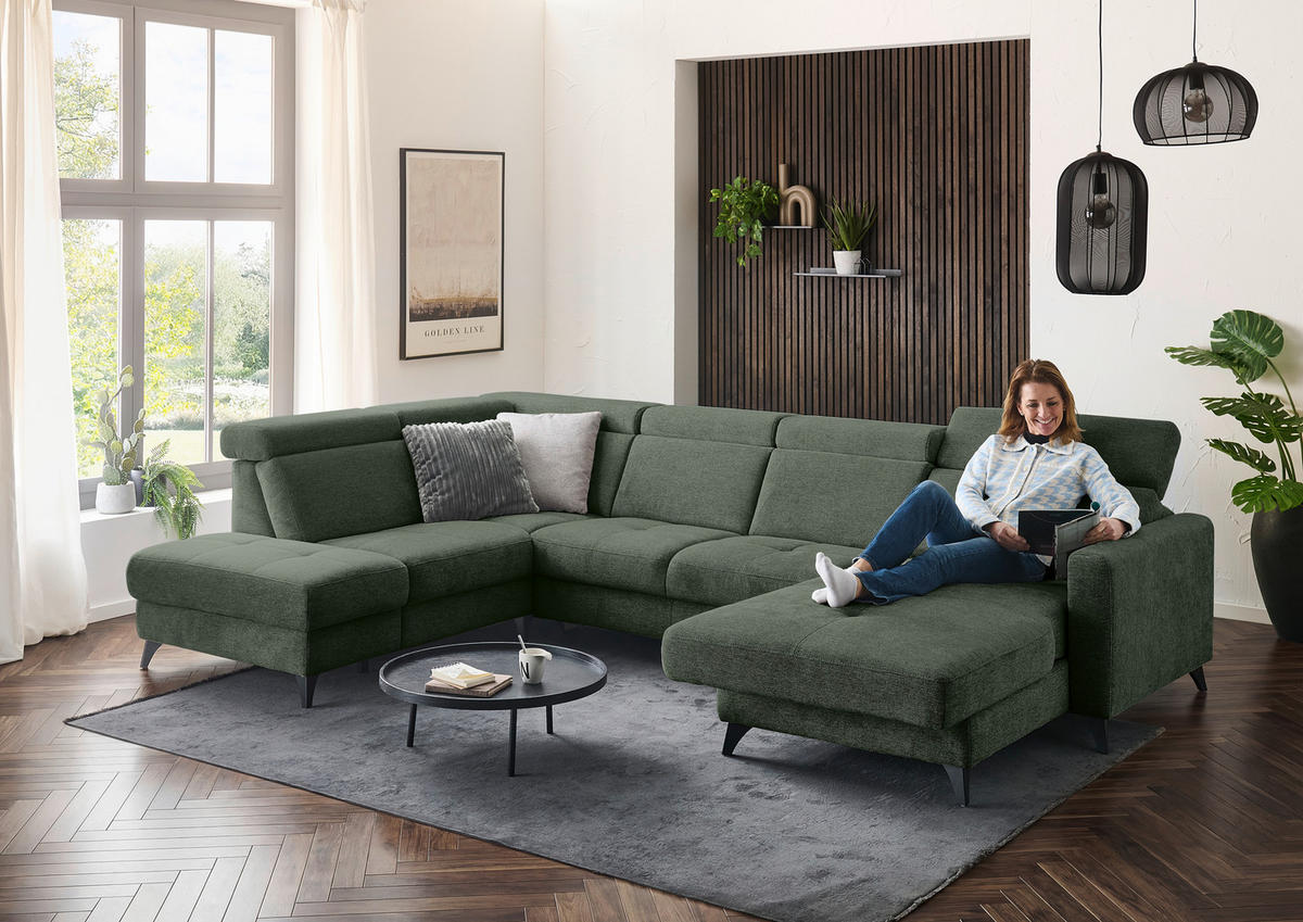 WOHNLANDSCHAFT Beldomo System Dunkelgrün Flachgewebe  - Dunkelgrün/Schwarz, KONVENTIONELL, Textil/Metall (215/333/174cm) - Beldomo System