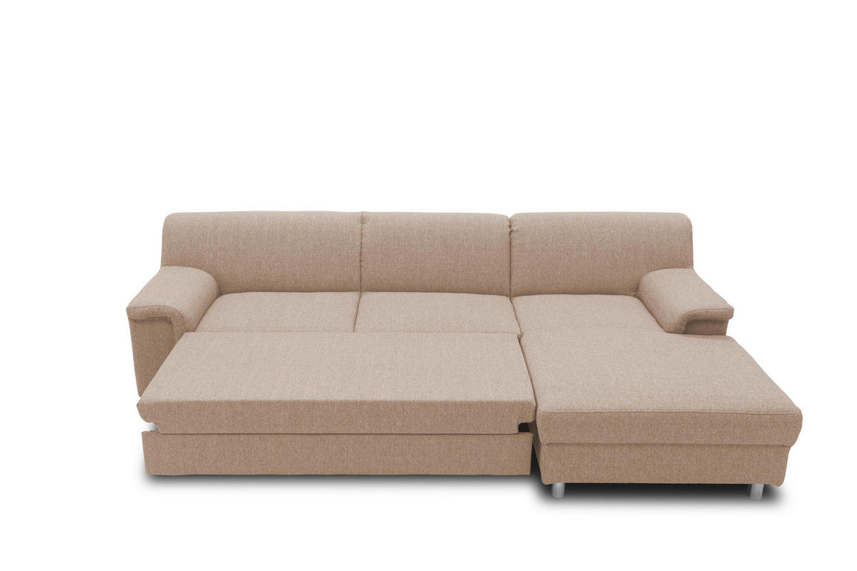 ECKSOFA Beige Webstoff  - Chromfarben/Beige, KONVENTIONELL, Textil/Metall (252/150cm) - MID.YOU