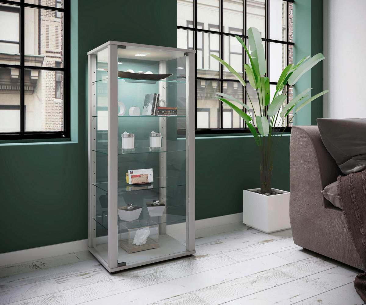 VITRINE in Silberfarben  - Silberfarben/Schwarz, Modern, Glas/Holzwerkstoff (50/114,5/38cm) - MID.YOU
