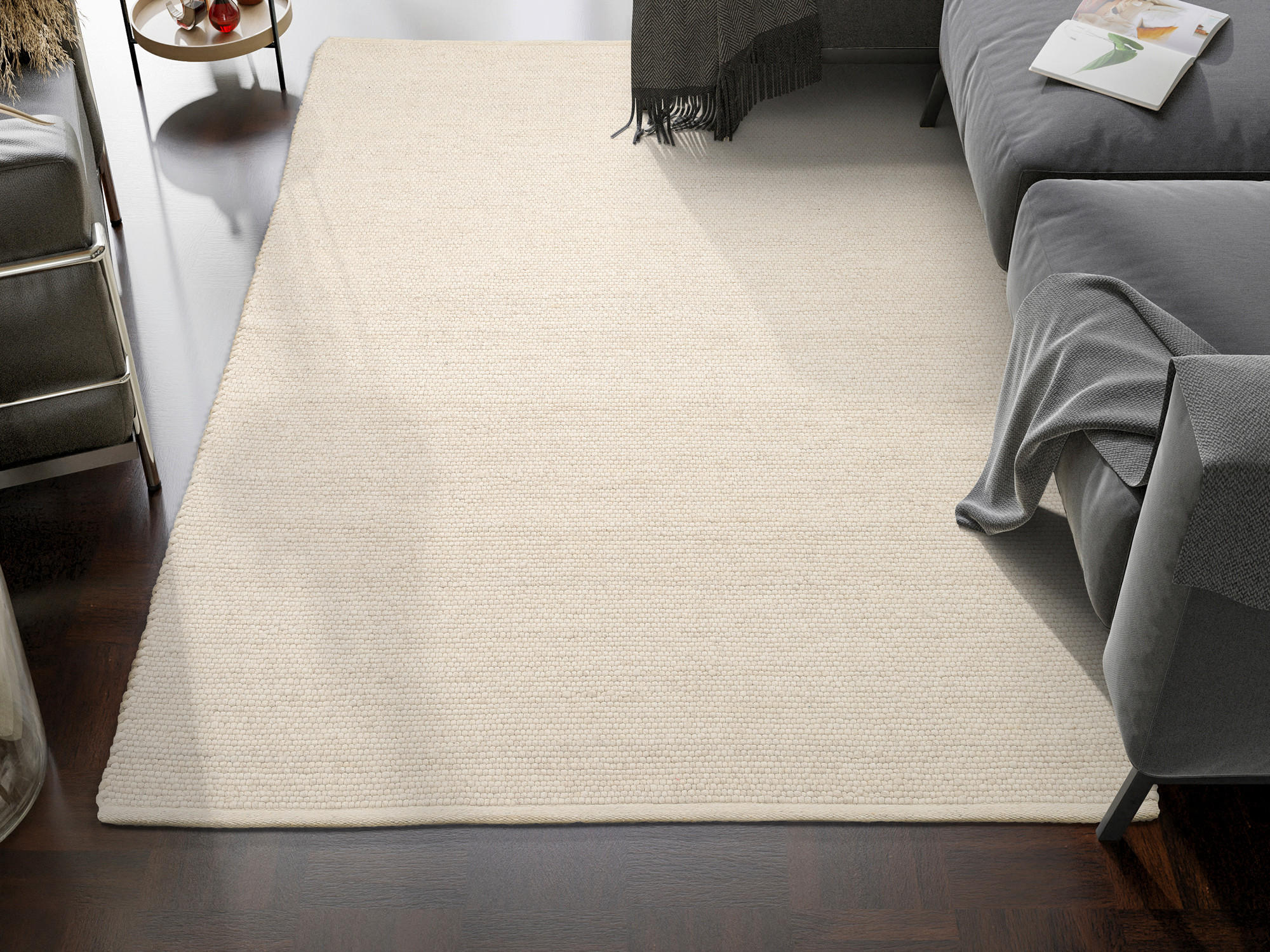 HANDWEBTEPPICH 70/140 cm Helsinki Naturfarben, Weiß - Naturfarben/Weiß, Basics, Textil (70/140cm) - Linea Natura