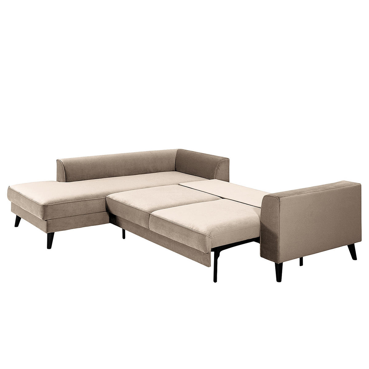 ECKSCHLAFSOFA in Samt Hellgrau  - Wengefarben/Hellgrau, Modern, Holz/Textil (264/85/203cm) - Trendmanufaktur