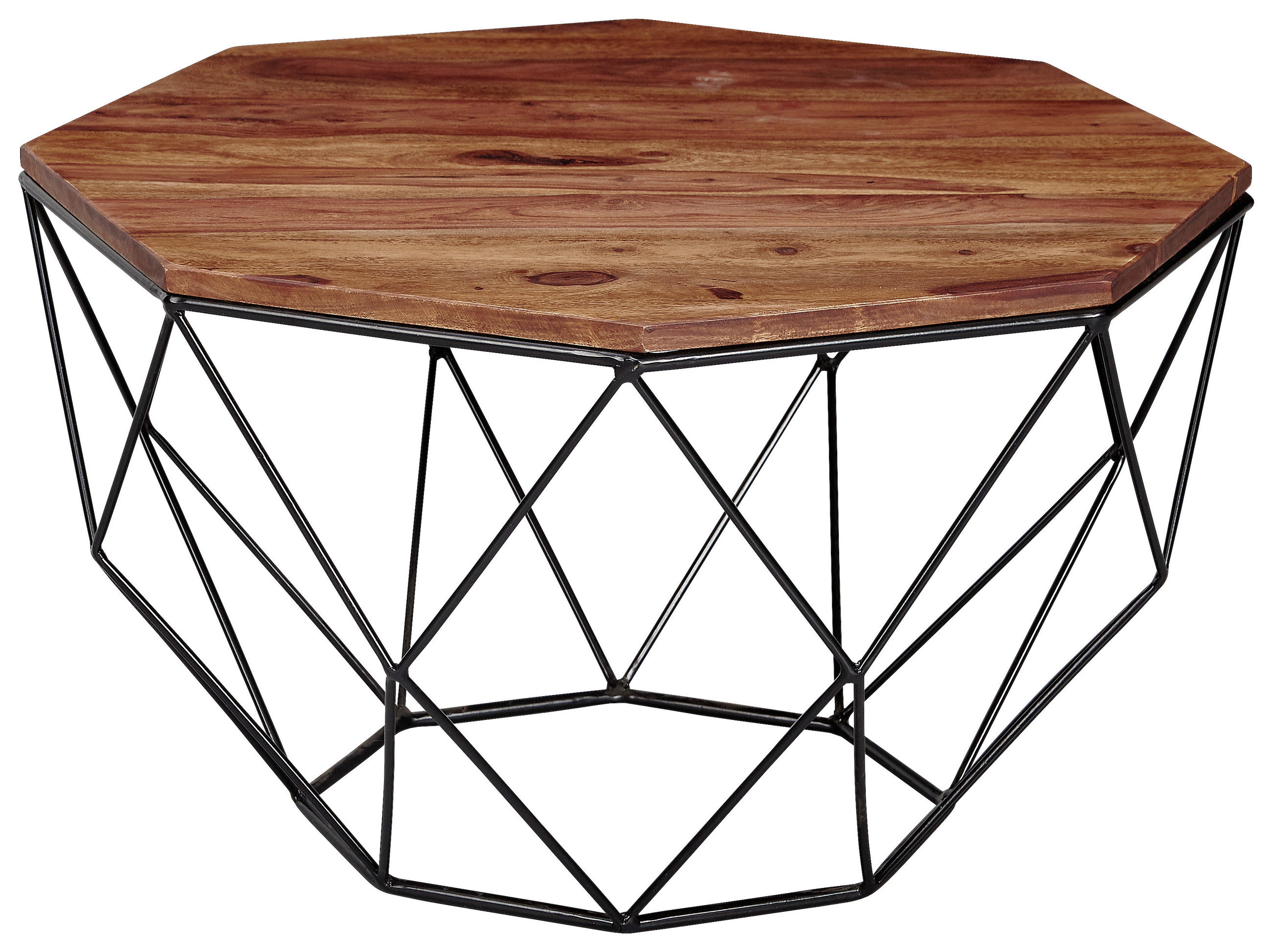 COUCHTISCH Sheesham massiv achteckig Sheeshamfarben  - Sheeshamfarben/Schwarz, KONVENTIONELL, Holz/Metall (60/40cm) - MID.YOU