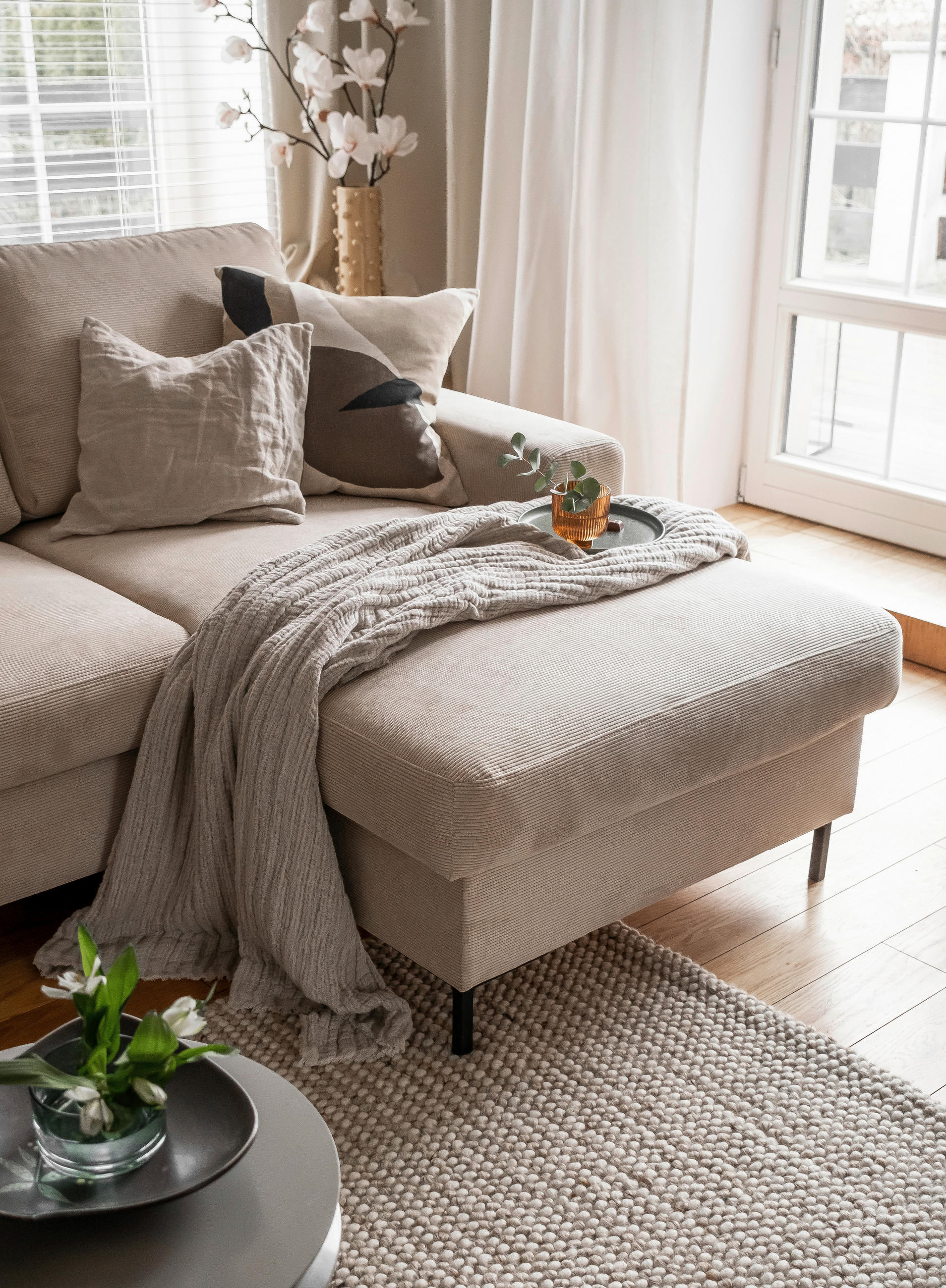 Thumbnail - Mid.you Ecksofa, Beige, Textil, 4-Sitzer, Ottomane rechts, L-Form, 236x148 cm, Made in EU, Liegefunktion, Rücken echt, W...