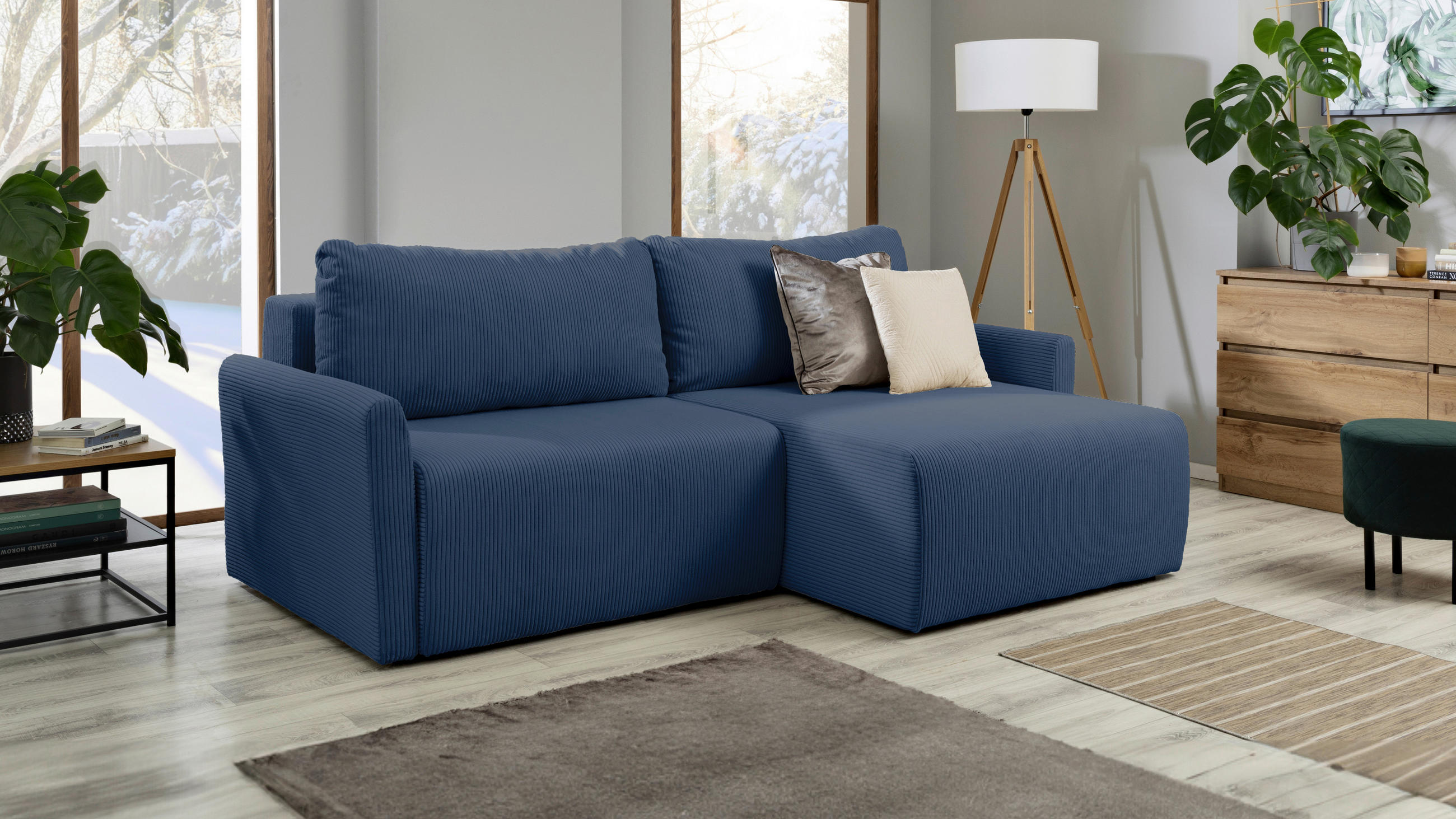 ECKSOFA in Cord Blau  - Blau/Schwarz, Konventionell, Kunststoff/Textil (228/146cm) - MID.YOU