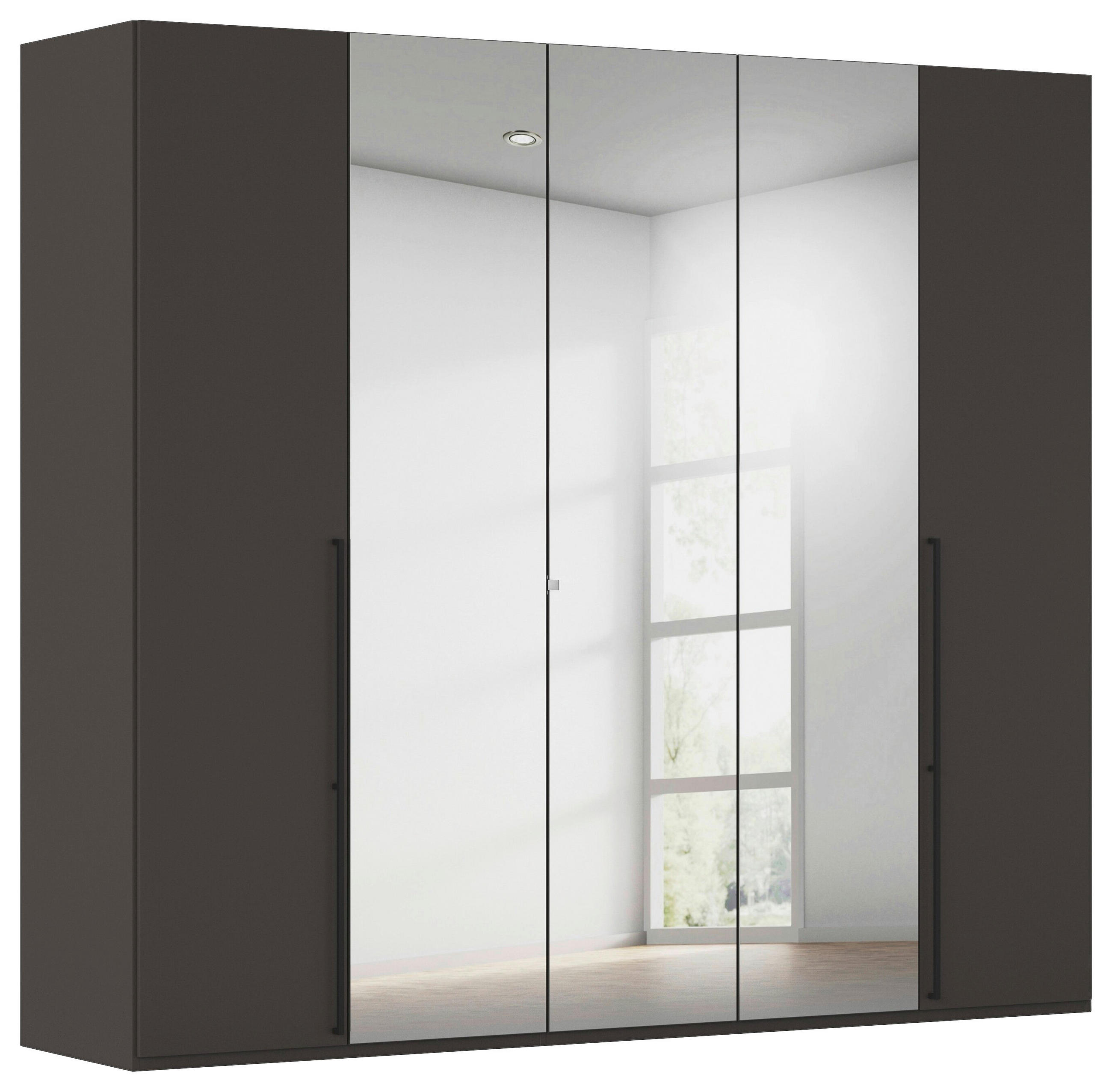 DREHTÜRENSCHRANK 251/223/61 cm,  in Graphitfarben, 5-türig  - Chromfarben/Schwarz, Basics, Glas/Holzwerkstoff (251/223/61cm) - Novel
