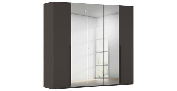 DREHTÜRENSCHRANK 251/235/61 cm,  in Graphitfarben, 5-türig  - Chromfarben/Schwarz, Basics, Glas/Holzwerkstoff (251/235/61cm) - Novel