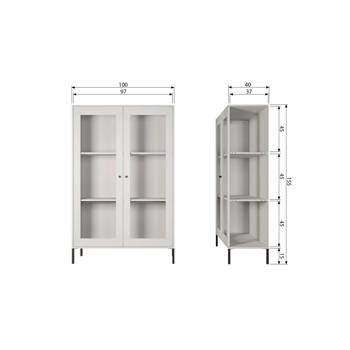 VITRINE Xam in Kiefer Grau  - Schwarz/Grau, Design, Glas/Holz (100/155/40cm) - Livetastic