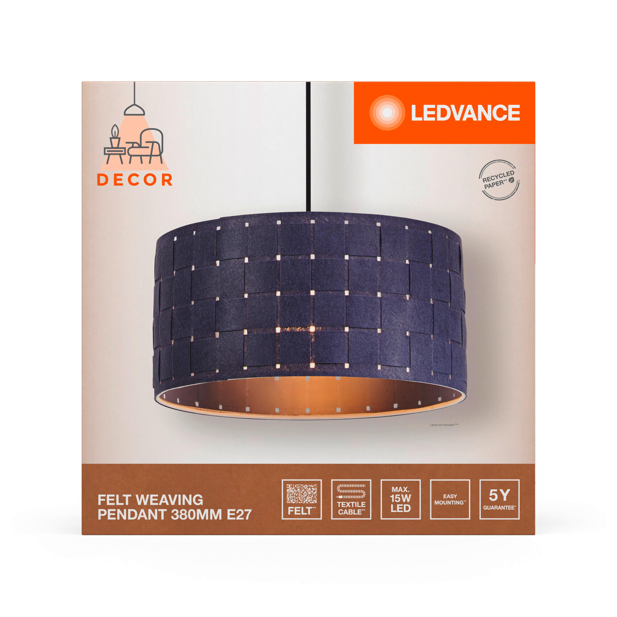 PENDELLEUCHTE 38/121 cm   - Dunkelgrau, KONVENTIONELL, Naturmaterialien/Metall (38/121cm) - Ledvance
