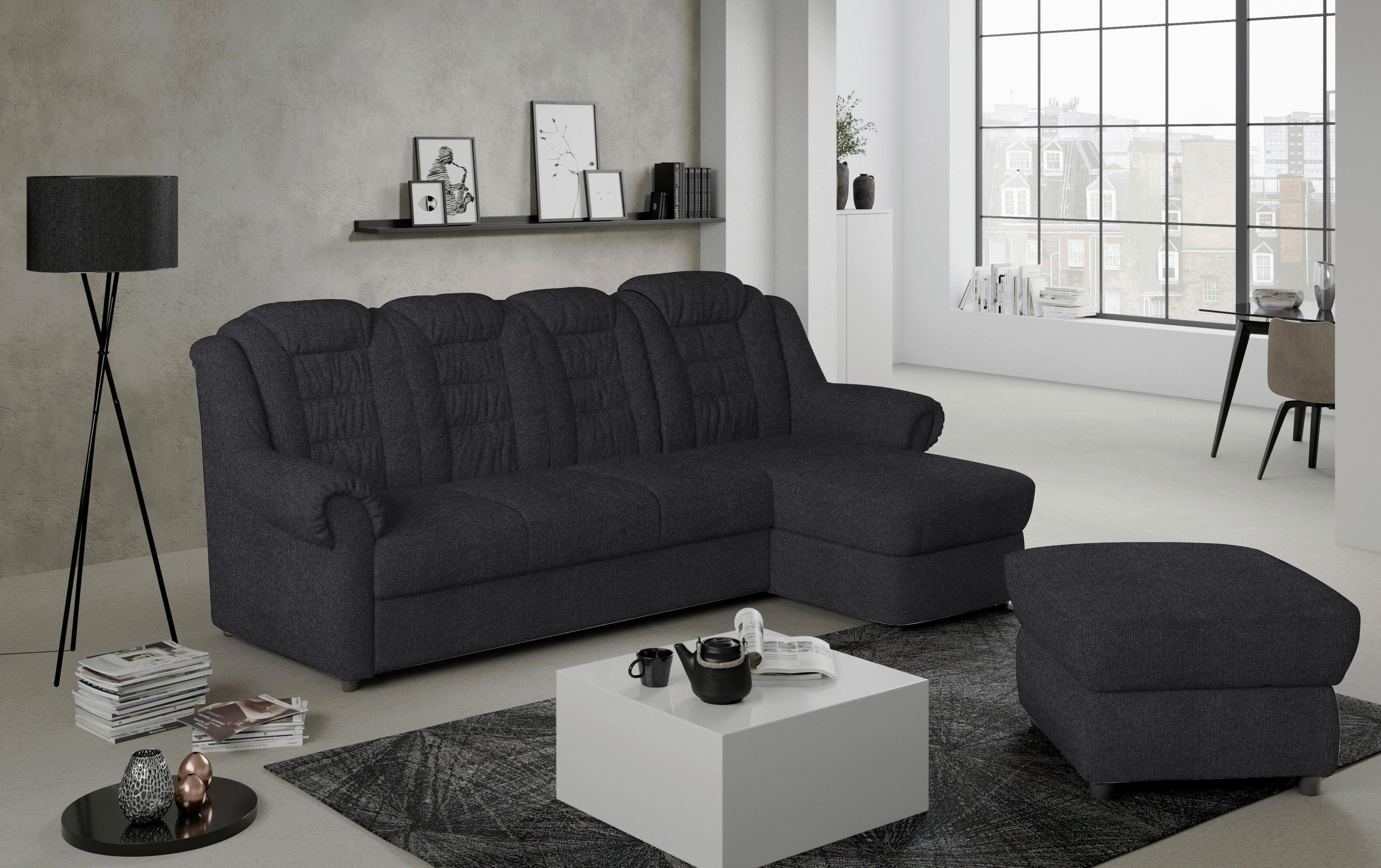 ECKSOFA in Chenille Schwarz - Schwarz, Konventionell, Kunststoff/Textil (262/165cm) - Livetastic
