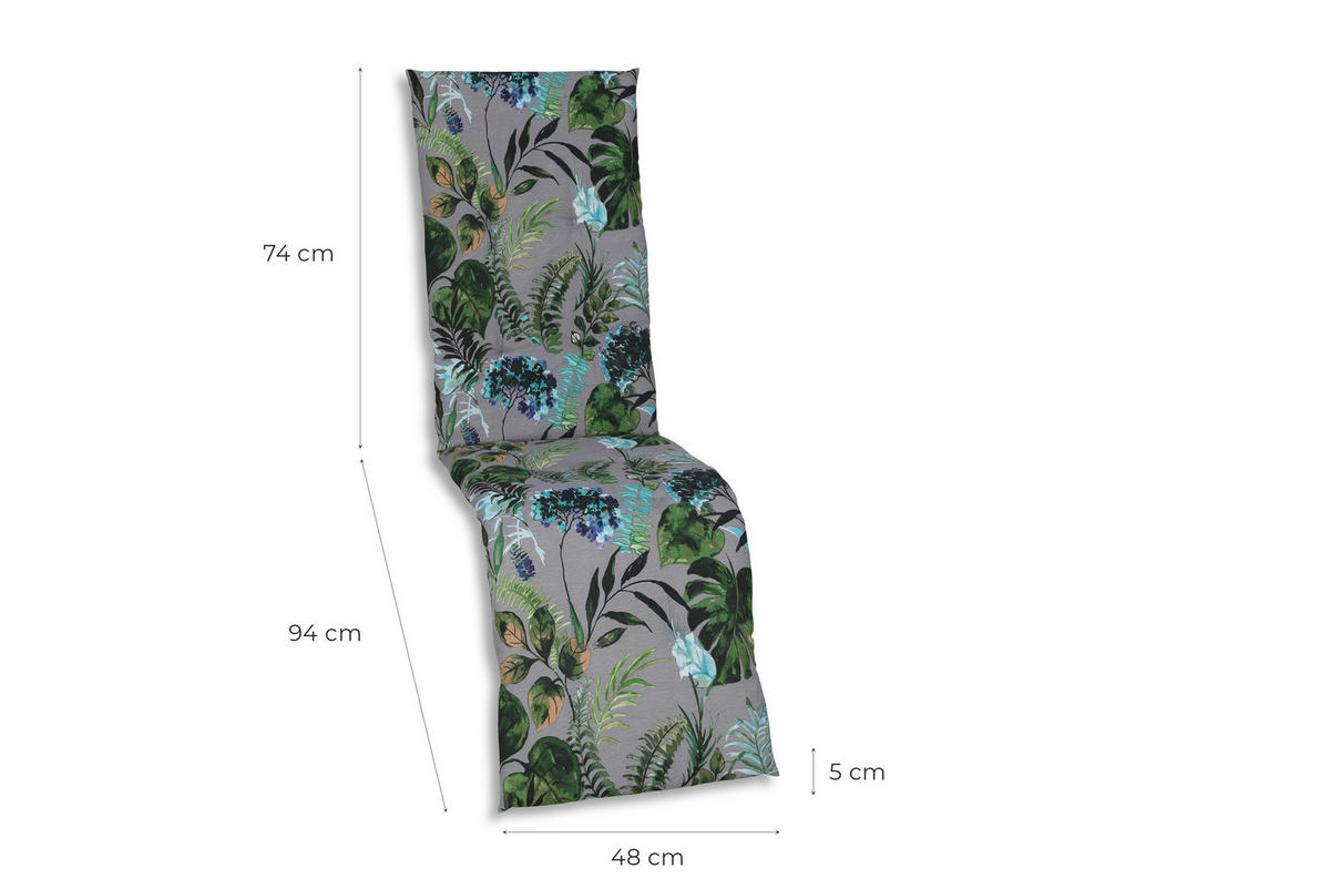 RELAXSESSELAUFLAGE in Anthrazit, Grün Blätter  - Anthrazit/Grün, Design, Textil (48/5/168cm)