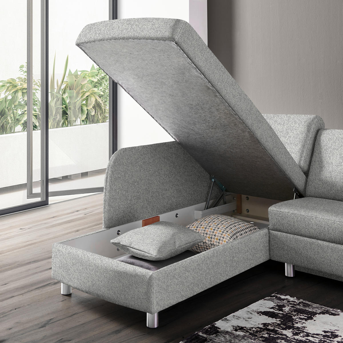 ECKSOFA  in Mikrovelours Naturfarben  208/227 cm  - Alufarben/Naturfarben, KONVENTIONELL, Textil/Metall (208/227cm) - Sedda