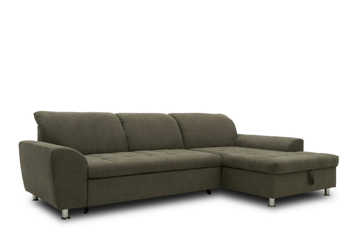ECKSOFA MERIDIAN Schlammfarben Mikrofaser Rücken echt  - Chromfarben/Schlammfarben, KONVENTIONELL, Textil/Metall (278/171cm) - MID.YOU