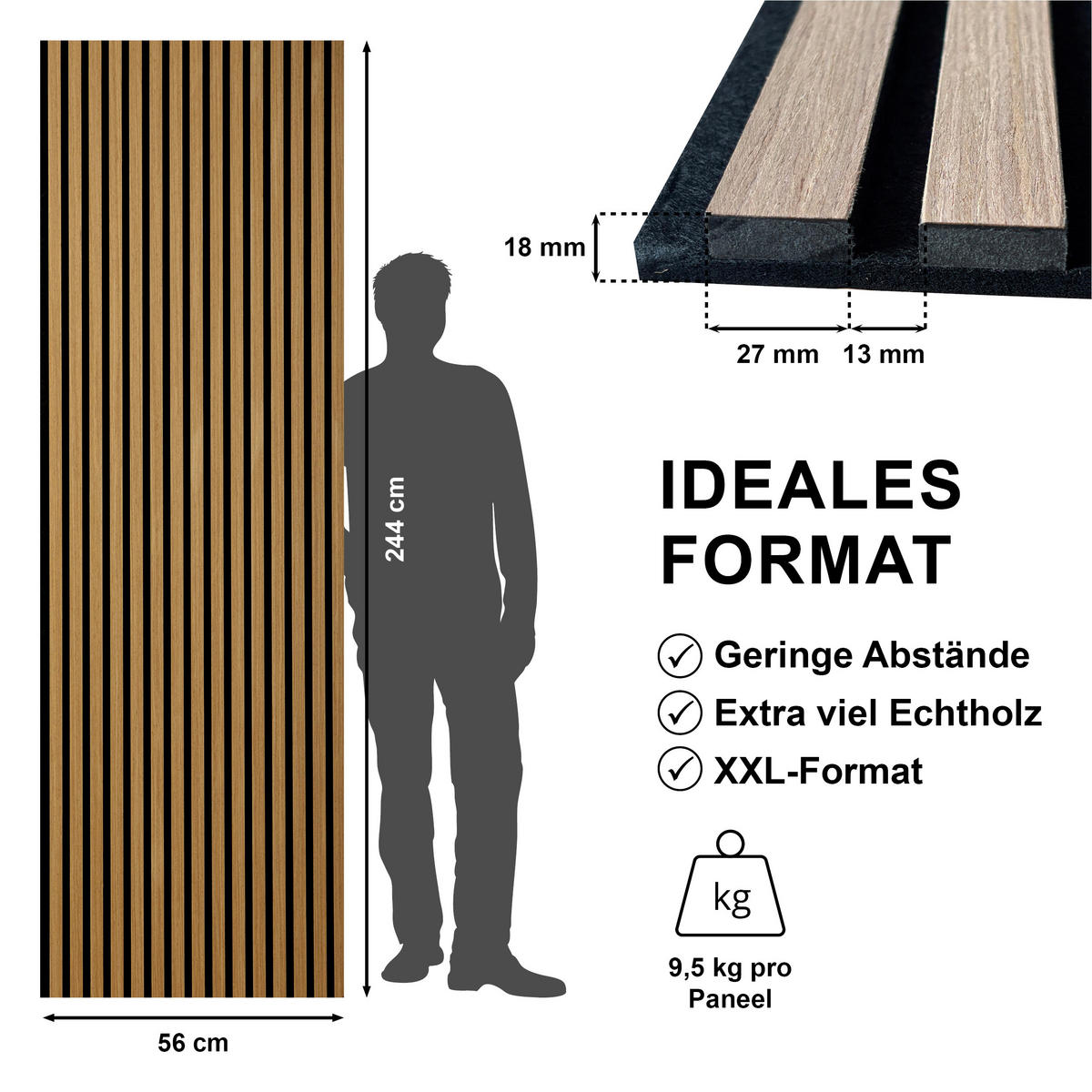 AKUSTIKPANEEL Echtholz  - Eichefarben, Basics, Holzwerkstoff/Kunststoff (244/56/1,8cm) - Novel