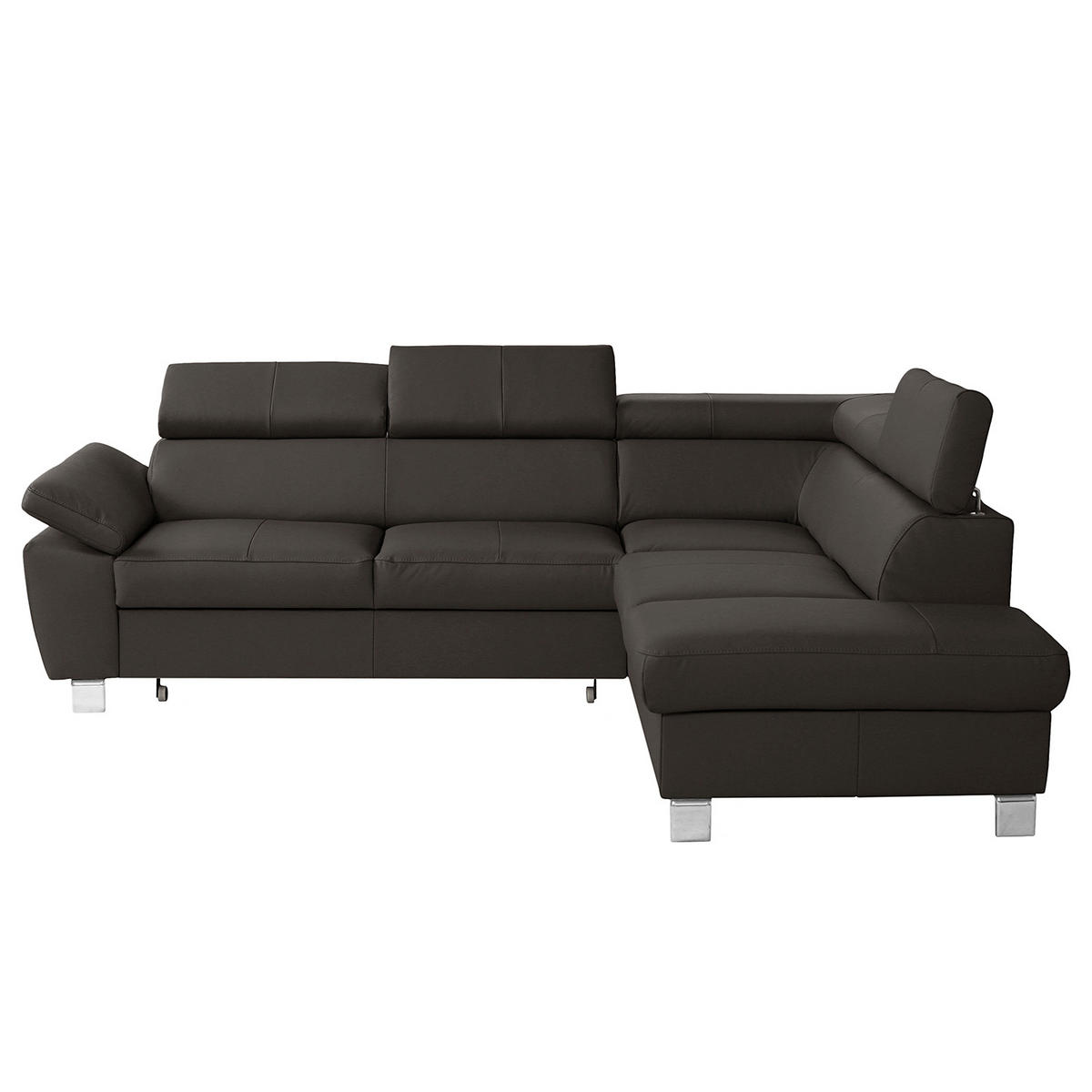 ECKSOFA Dunkelbraun Echtleder Lederlook  - Chromfarben/Dunkelbraun, Design, Leder/Textil (248/208cm) - Livetastic