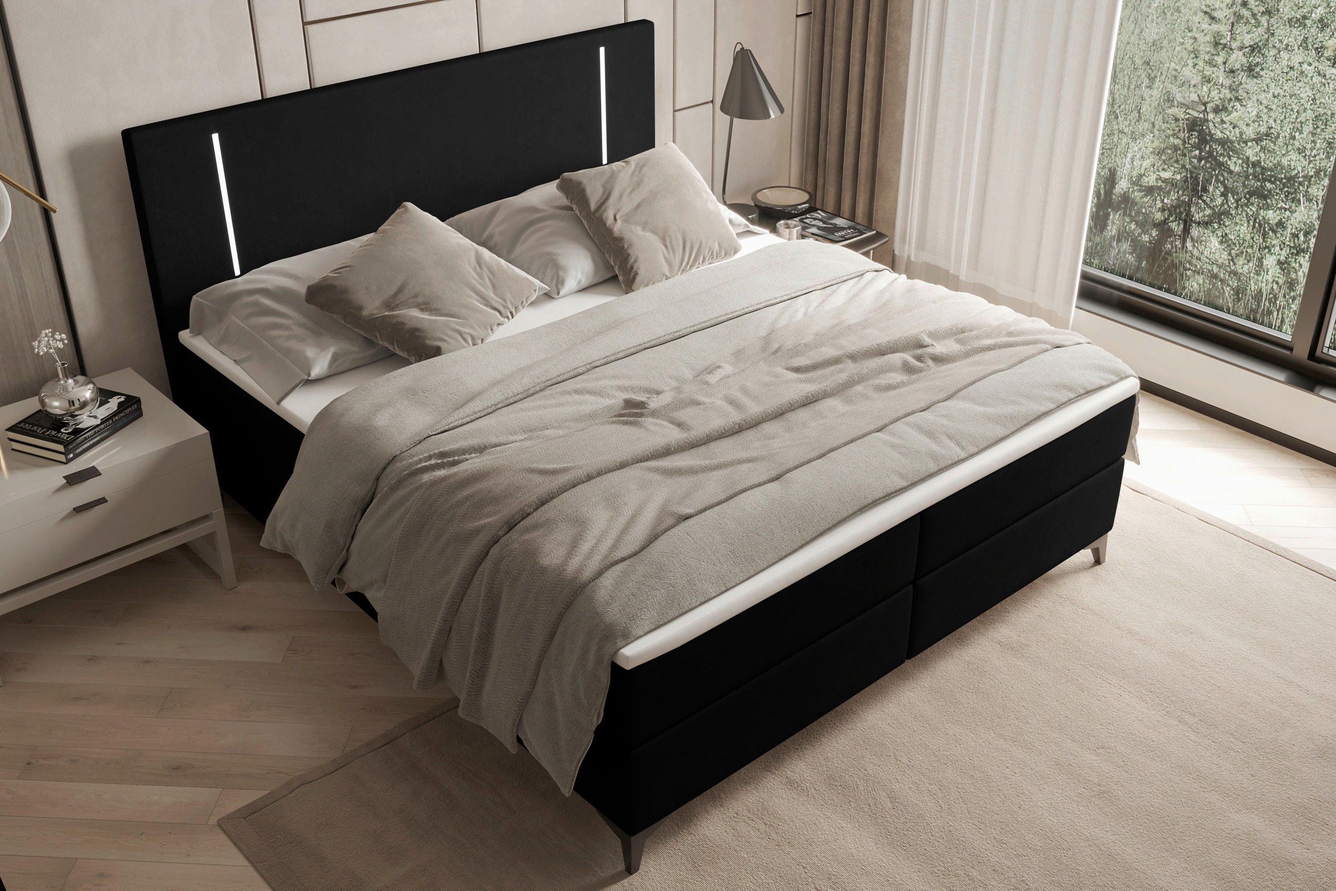 BOXBETT 180/200 cm  in Schwarz  - Schwarz, Konventionell, Textil/Metall (180/200cm) - Modante
