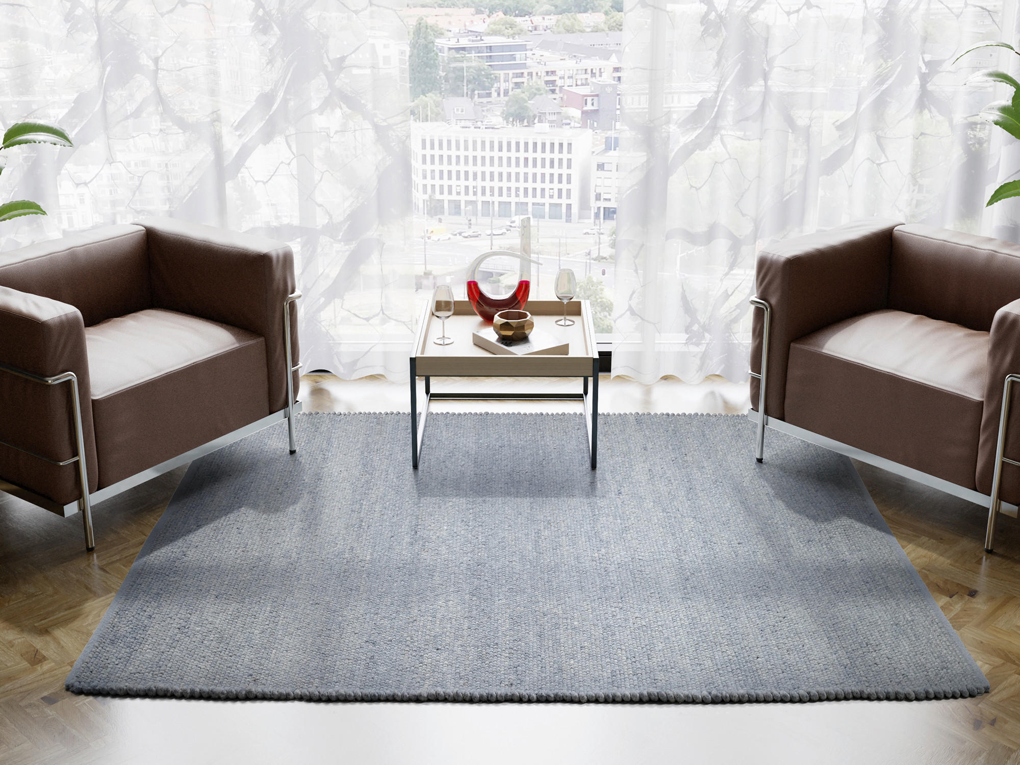 HANDWEBTEPPICH 200/250 cm Helsinki Blau, Grau  - Blau/Grau, Basics, Textil (200/250cm) - Linea Natura