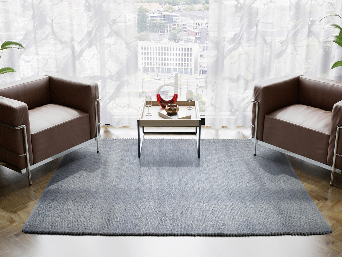 HANDWEBTEPPICH 200/300 cm Helsinki Blau, Grau  - Blau/Grau, Basics, Textil (200/300cm) - Linea Natura