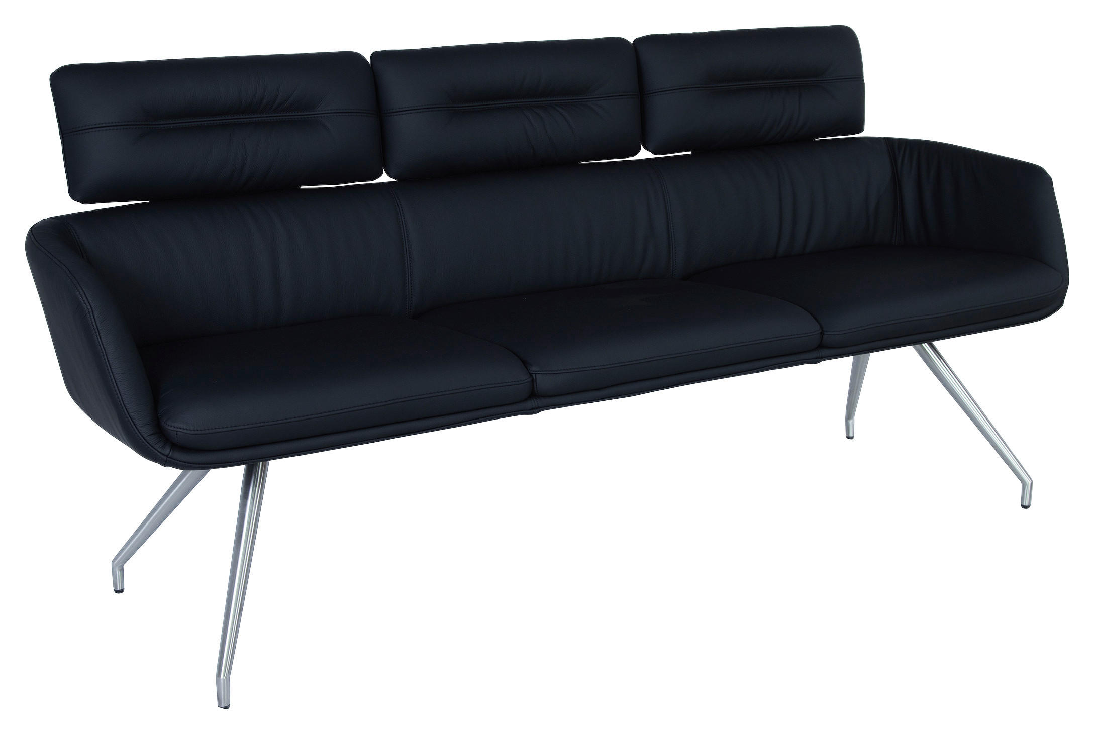 SITZBANK 200/92,5/67 cm Echtleder Schwarz, Edelstahlfarben  - Edelstahlfarben/Schwarz, Design, Leder/Metall (200/92,5/67cm) - Dieter Knoll