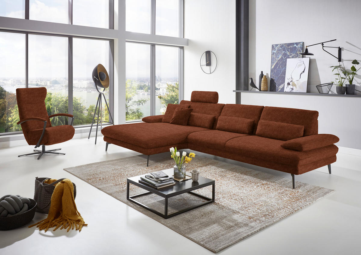 ECKSOFA in Velours Kupferfarben  - Schwarz/Kupferfarben, Design, Textil/Metall (180/310cm) - Dieter Knoll