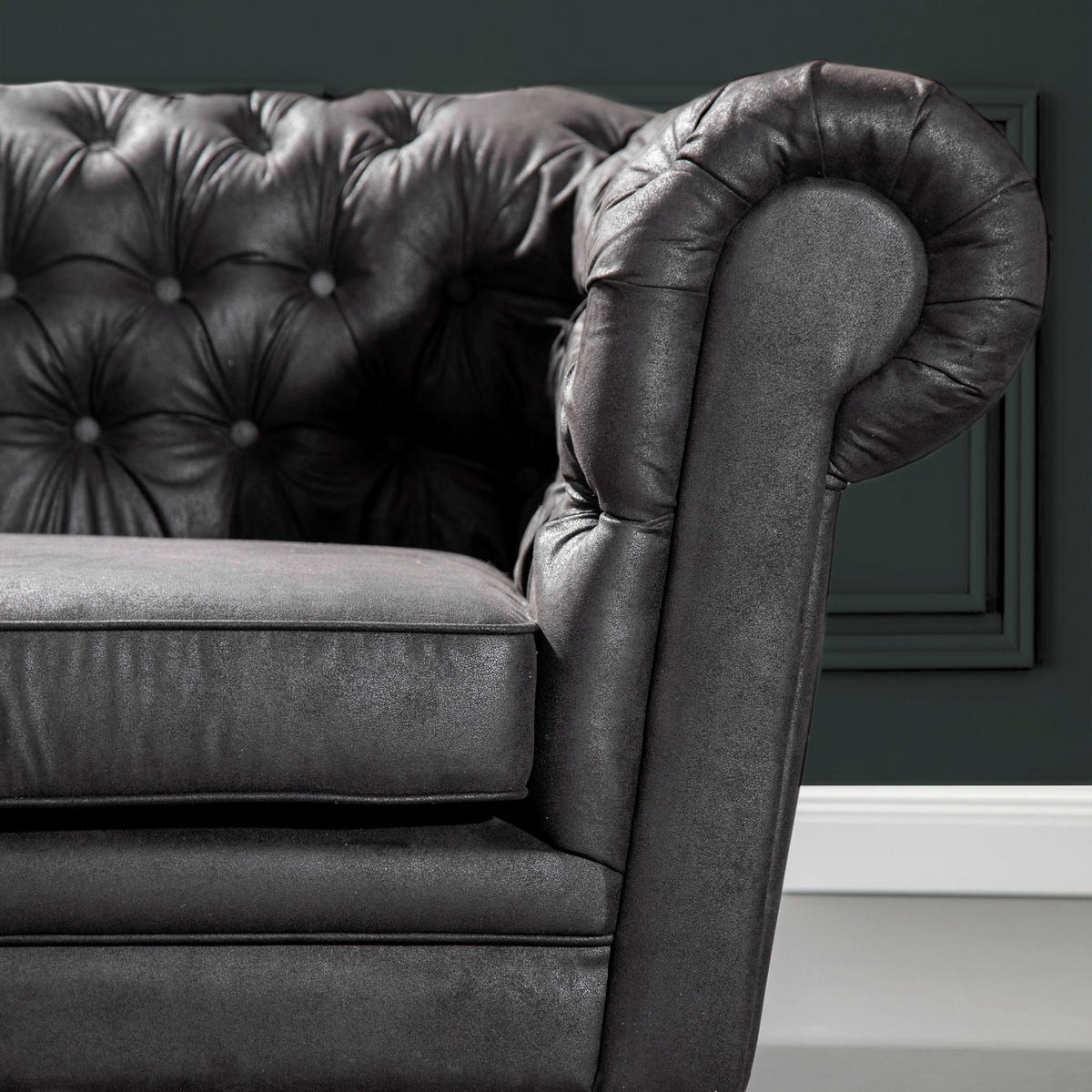 CHESTERFIELD-SOFA Mikrofaser Dunkelgrau  - Dunkelgrau/Dunkelbraun, KONVENTIONELL, Textil (203/79/93cm) - Livetastic