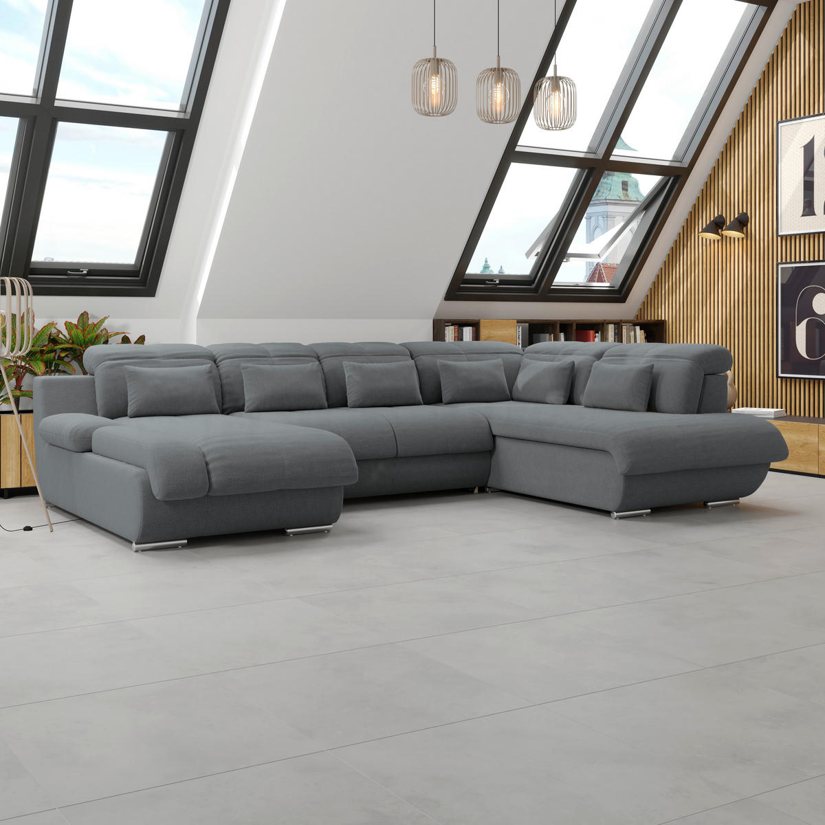 WOHNLANDSCHAFT MULTI Anthrazit Chenille  - Chromfarben/Anthrazit, MODERN, Textil/Metall (184/345/228cm) - Livetastic