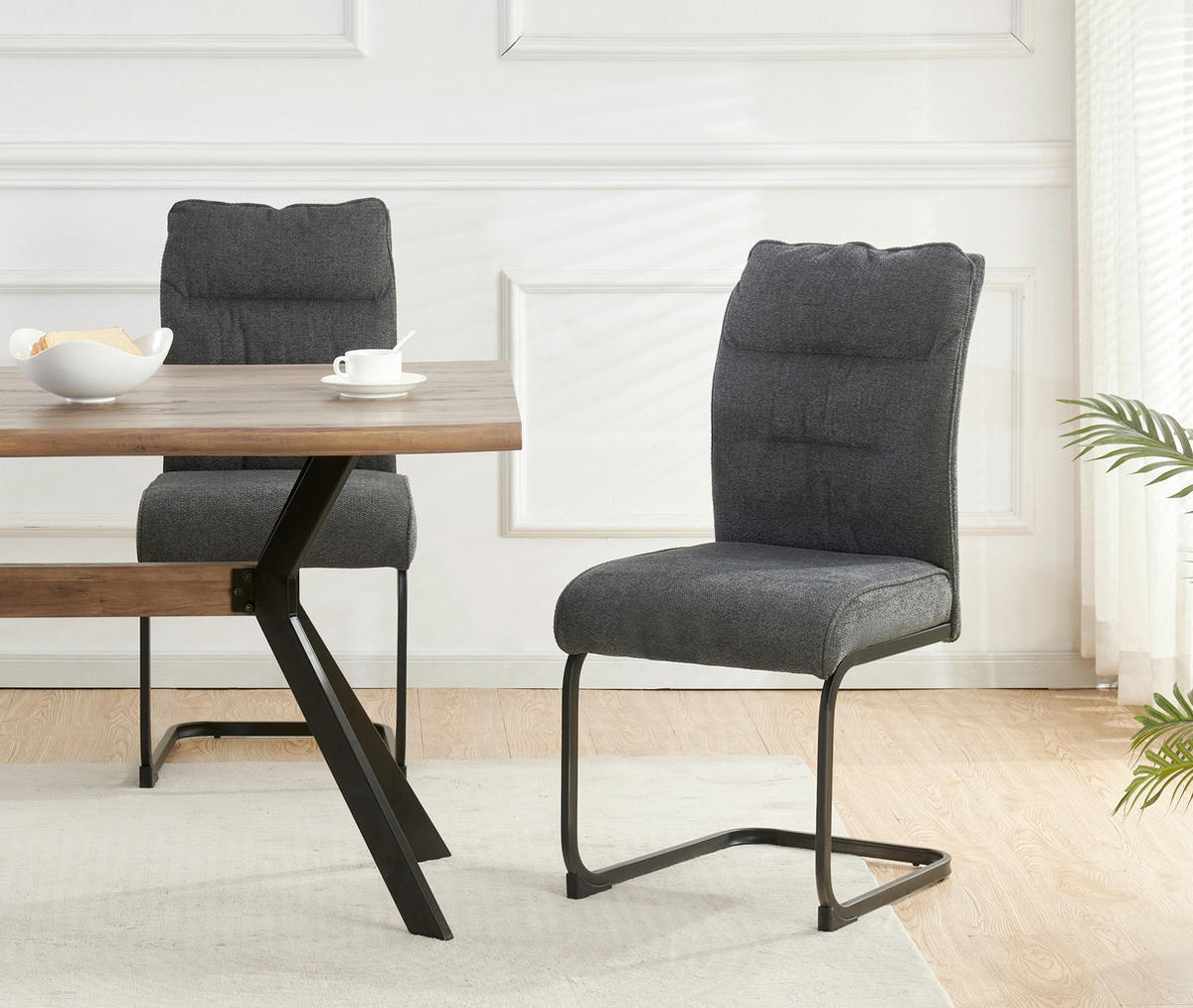 SCHWINGSTUHL-SET 2 Stück  in Webstoff  - Anthrazit/Schwarz, MODERN, Textil/Metall (47/94/61cm) - MID.YOU