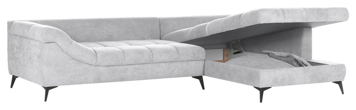 ECKSOFA in Flachgewebe Grauweiß  307/224 cm  - Grauweiß/Schwarz, Design, Textil/Metall (307/224cm) - Stylife