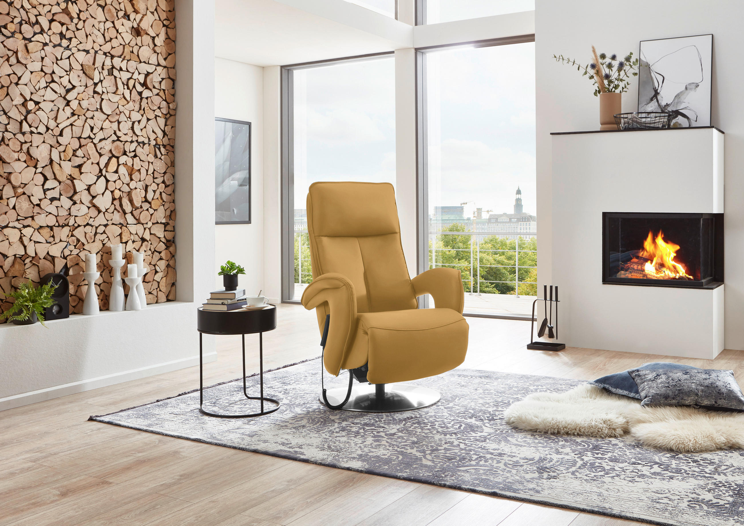 RELAXSESSEL in Leder Gelb  - Chromfarben/Gelb, Design, Leder/Metall (77/110/87cm) - Valdera