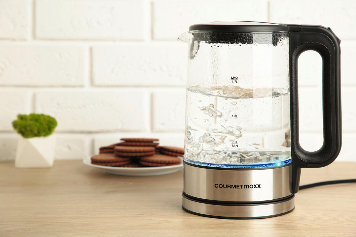 WASSERKOCHER GOURMETmaxx 1,7 L  - Edelstahlfarben/Schwarz, Basics, Glas/Kunststoff (21/15/24cm)