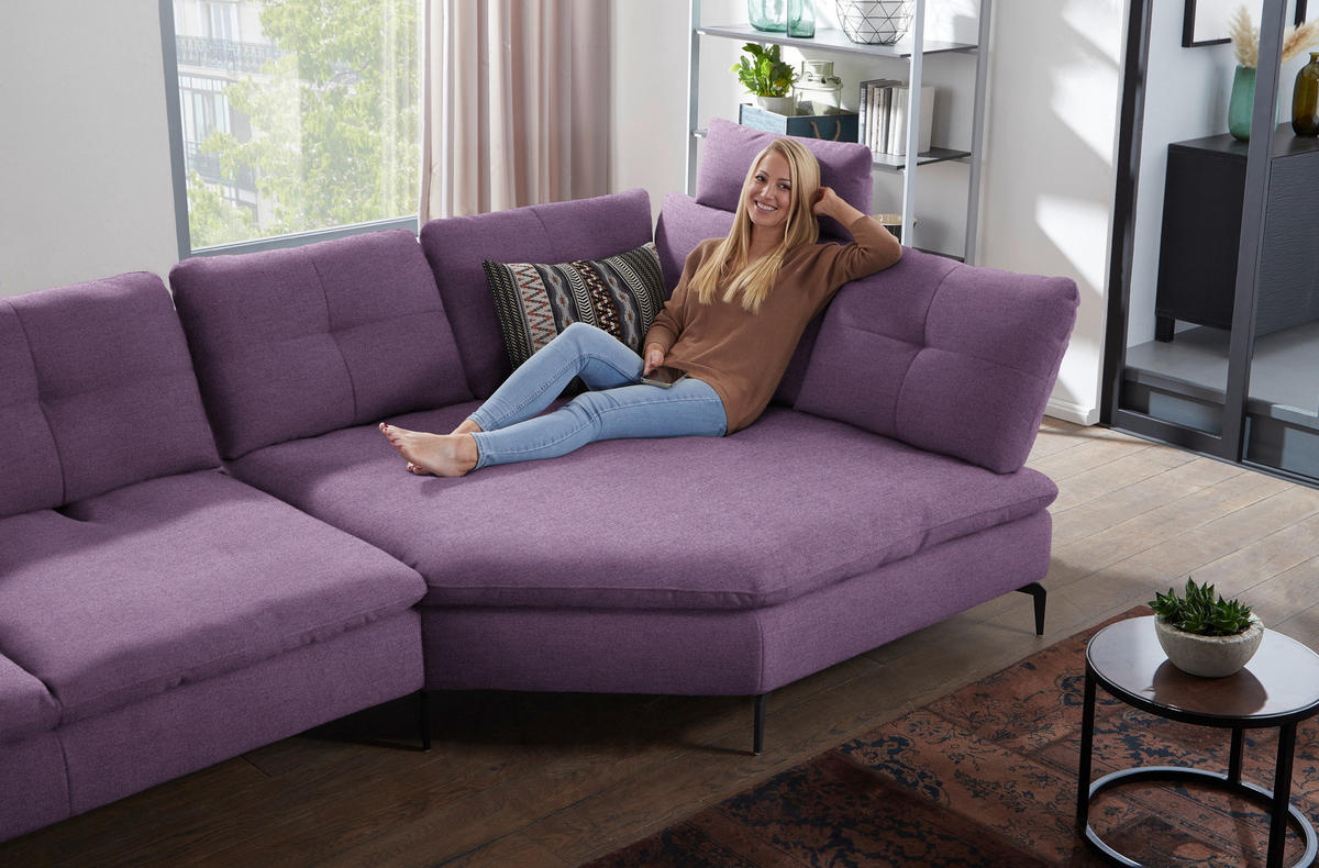 ECKSOFA Flachgewebe Lila  - Lila/Schwarz, Design, Textil/Metall (344/157cm) - Chilliano