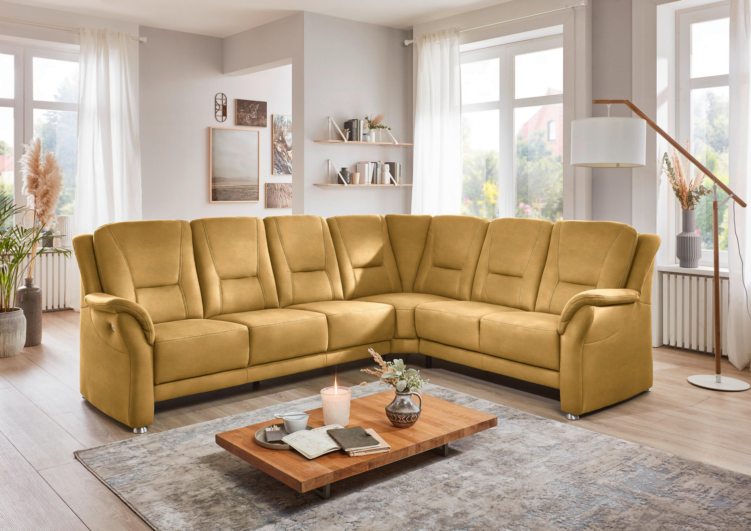 ECKSOFA in Mikrofaser Gelb  - Gelb/Beige, Konventionell, Textil/Metall (275/223cm) - Beldomo Comfort