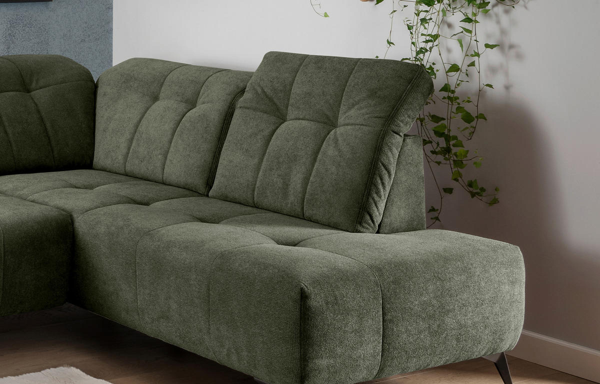 WOHNLANDSCHAFT SANO Dunkelgrün Chenille  - Dunkelgrün/Schwarz, MODERN, Textil/Metall (200/337/180cm) - Livetastic