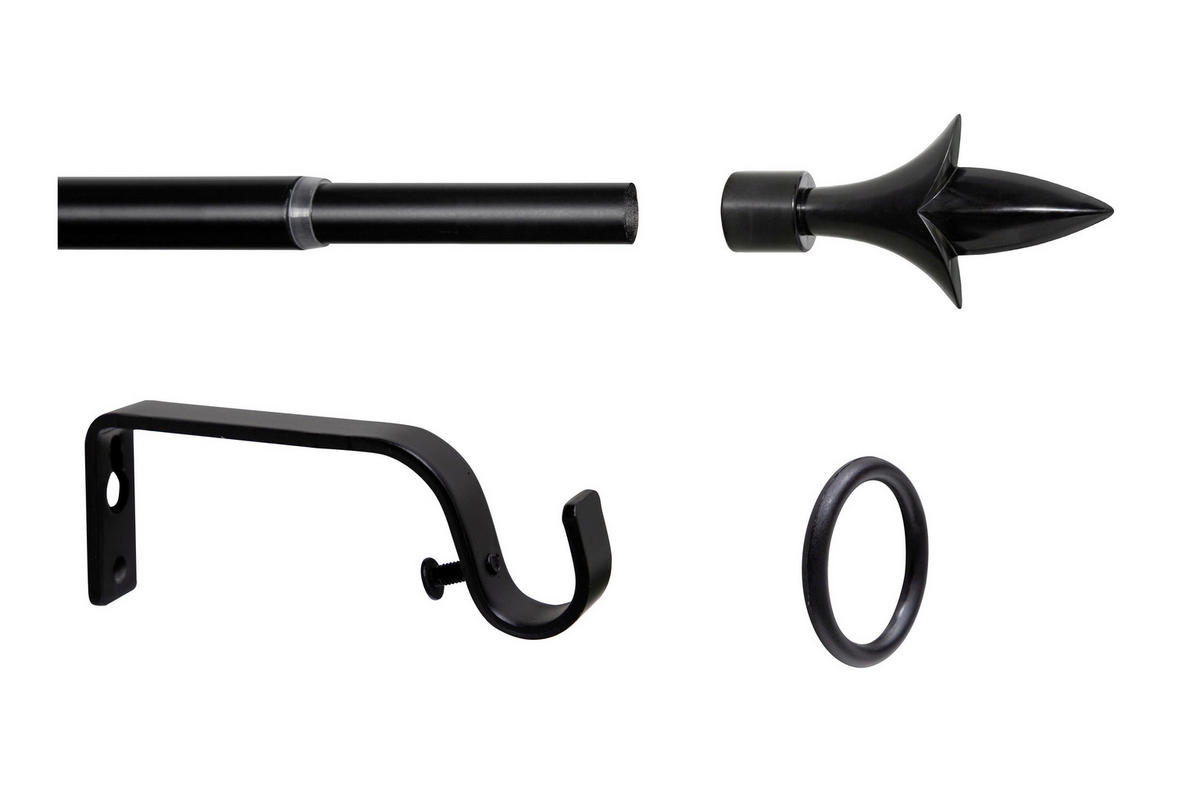 VORHANGSTANGENSET  130 cm  - Schwarz, Basics, Metall (130cm)