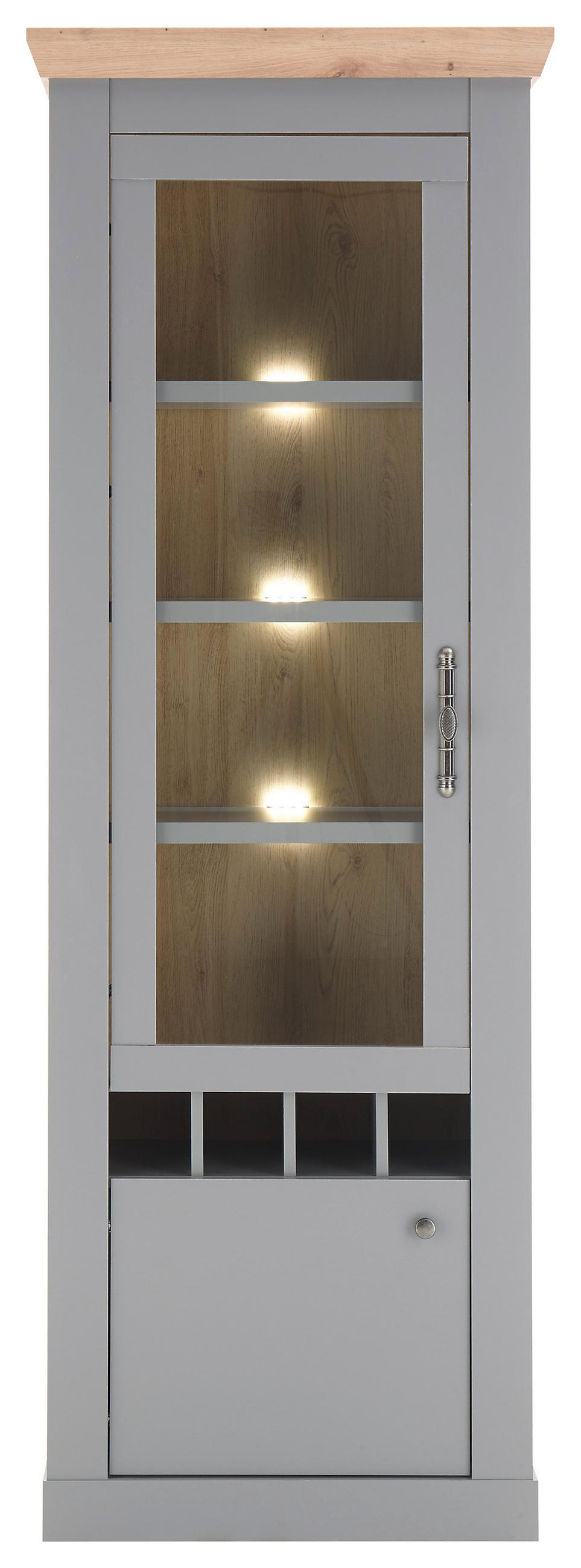 VITRINE in Eichefarben, Hellgrau  - Eichefarben/Silberfarben, Design, Holzwerkstoff/Metall (71/201/37cm) - MID.YOU