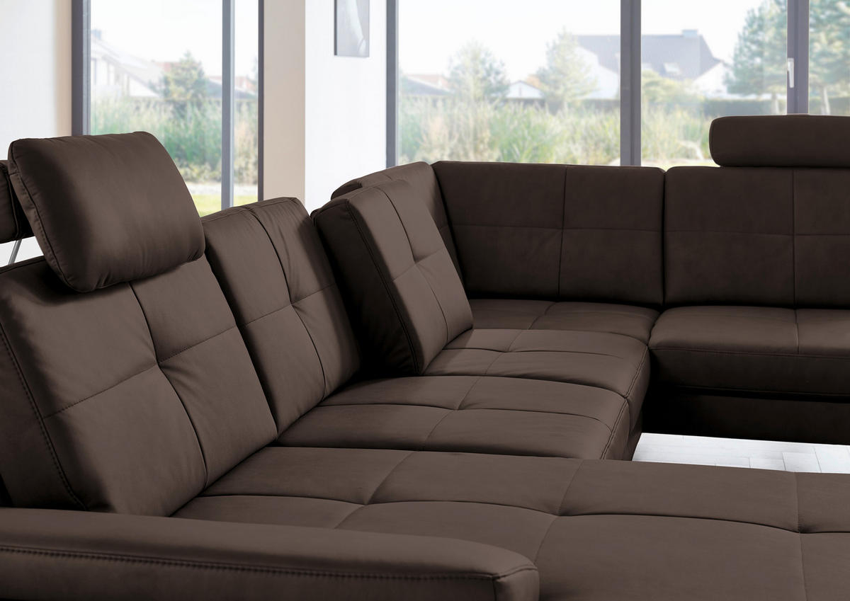 WOHNLANDSCHAFT in Lederlook, Mikrofaser Dunkelbraun  - Dunkelbraun/Schwarz, Design, Textil/Metall (345/220cm) - Beldomo System