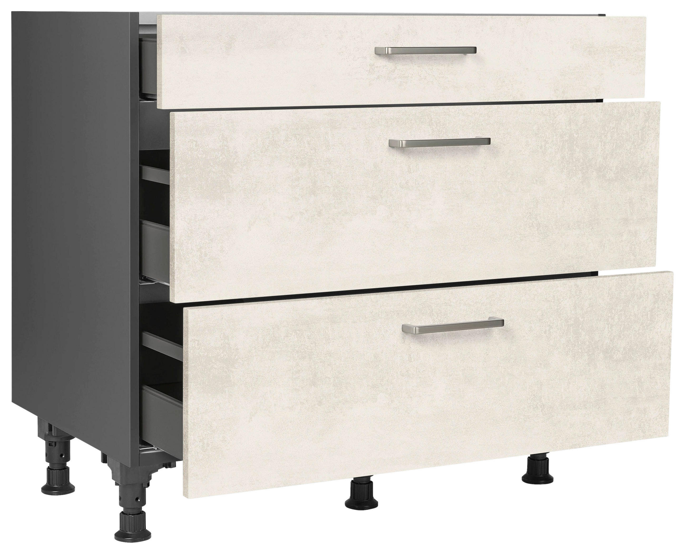 SCHUBKASTENUNTERSCHRANK 90/87/56 cm  in Weiß  - Schieferfarben/Edelstahlfarben, MODERN, Holzwerkstoff/Metall (90/87/56cm) - Nobilia