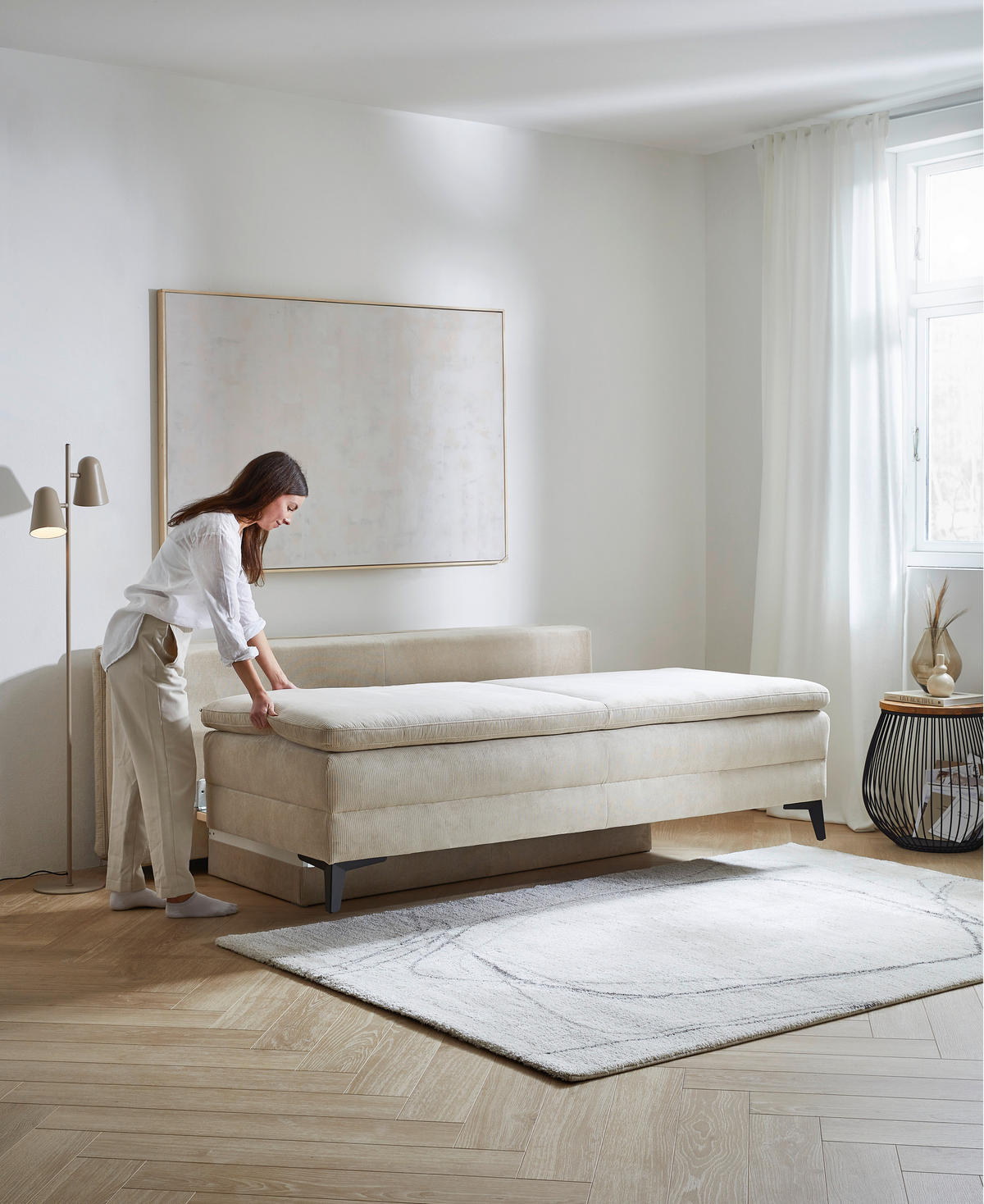 BOXSPRINGSOFA in Cord Beige  - Beige/Schwarz, Design, Textil/Metall (200/100/108cm) - Novel