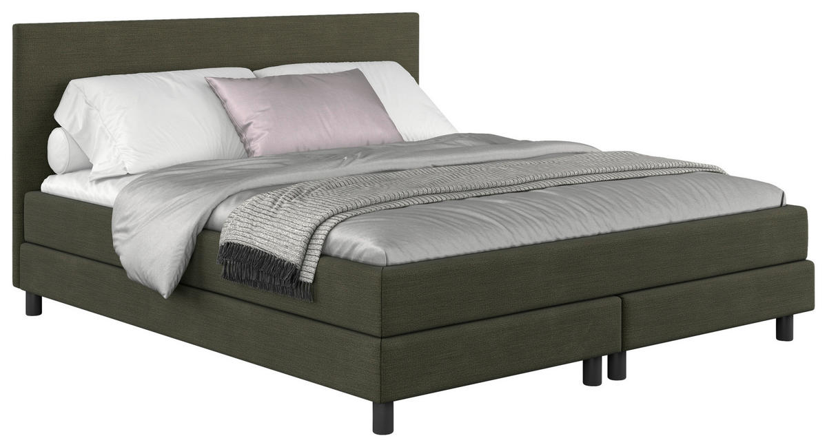 BOXBETT 160/200 cm  in Dunkelgrün  - Dunkelgrün/Dunkelbraun, MODERN, Holzwerkstoff/Textil (160/200cm) - MID.YOU