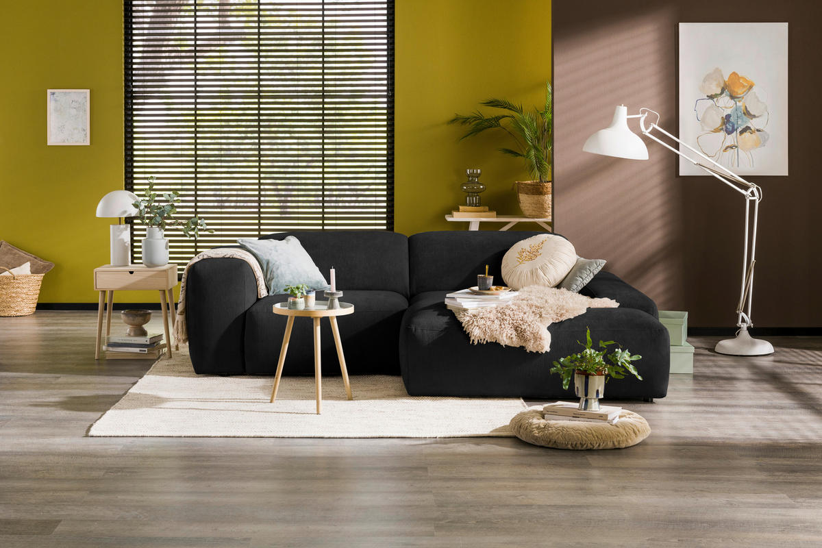 ECKSOFA HANNAH Schwarz Cord  - Schwarz, Design, Kunststoff/Textil (252/170cm) - MID.YOU