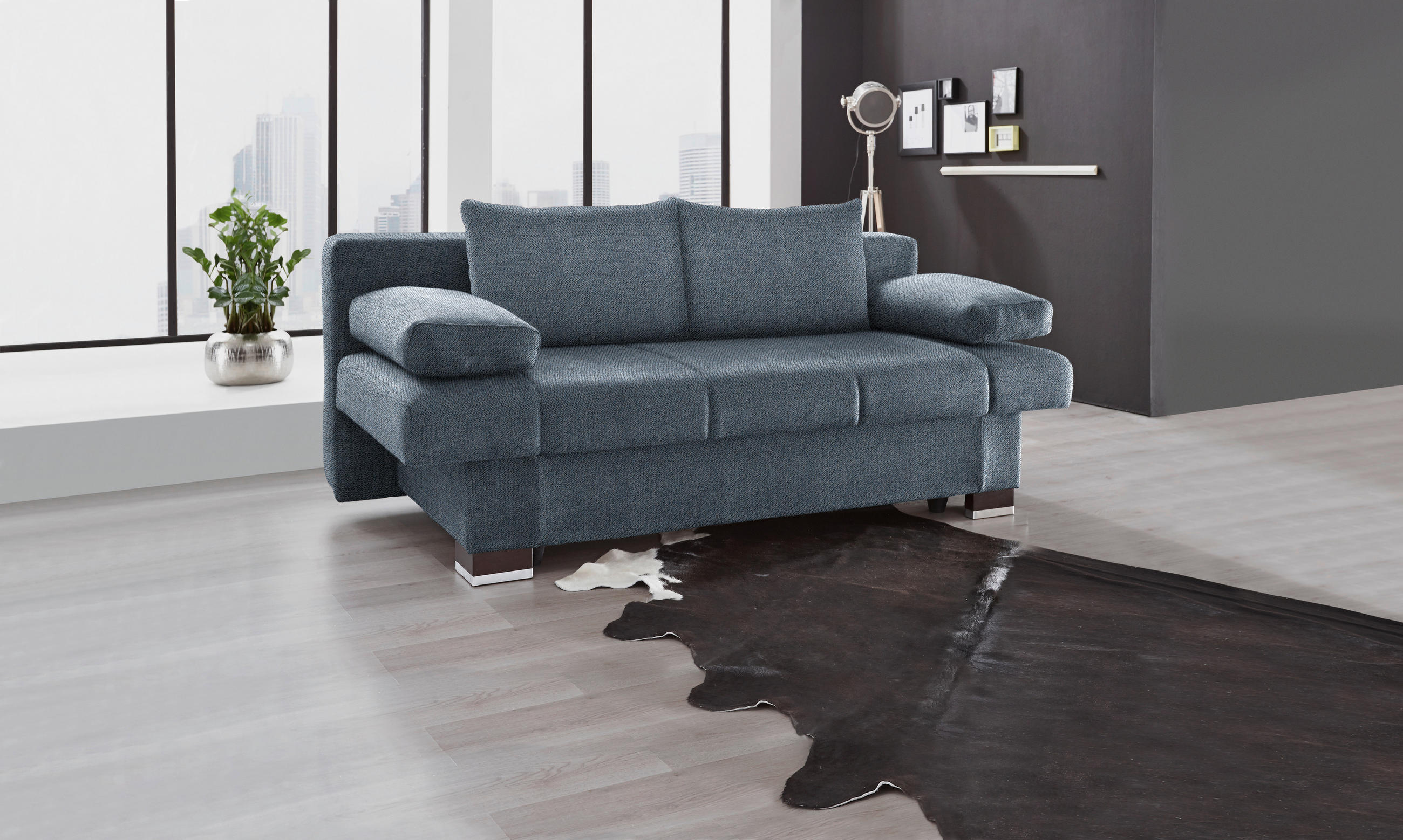 SCHLAFSOFA Textil Blau, Grau  - Wengefarben/Blau, Konventionell, Holz/Textil (200/80/104cm) - Novel