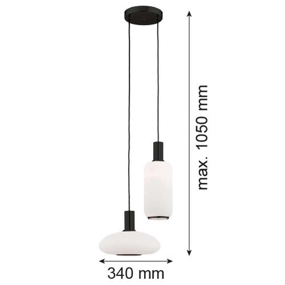 HÄNGELEUCHTE 105/34/30 cm  - Schwarz/Weiß, Basics, Glas/Metall (105/34/30cm)