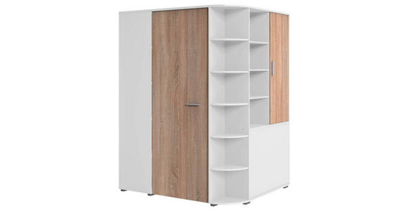 BEGEHBARER ECKSCHRANK Weiß, Eichefarben 124/199/148 cm  - Eichefarben/Alufarben, KONVENTIONELL, Holzwerkstoff/Kunststoff (124/199/148cm) - Carryhome