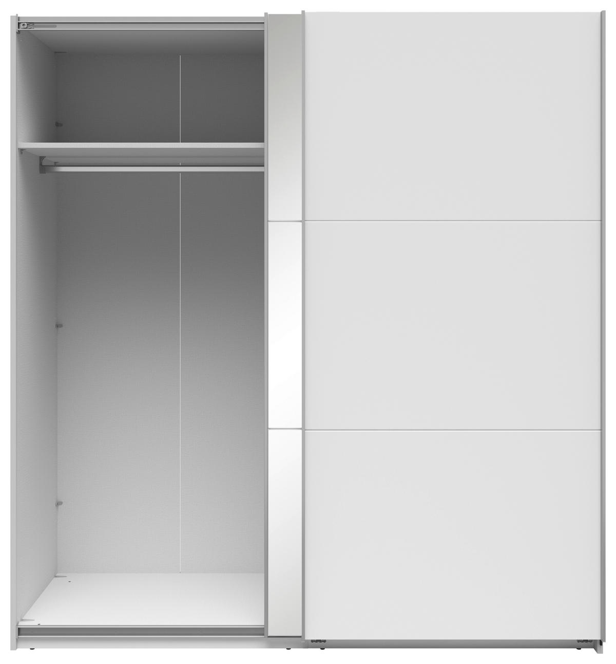 SCHWEBETÜRENSCHRANK 200/216/64 cm 2-türig Weiß  - Silberfarben/Weiß, Basics, Glas/Holzwerkstoff (200/216/64cm) - Boxxx