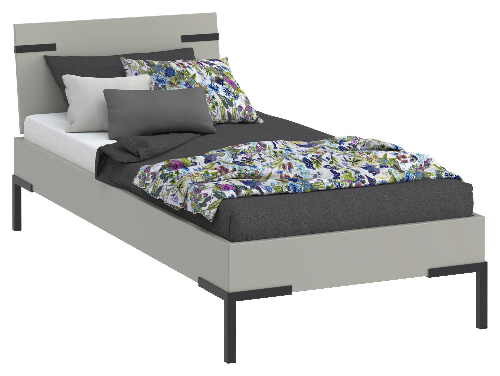 BETT 90/200 cm  in Hellgrau  - Hellgrau/Schwarz, Design, Holzwerkstoff/Metall (90/200cm) - Xora