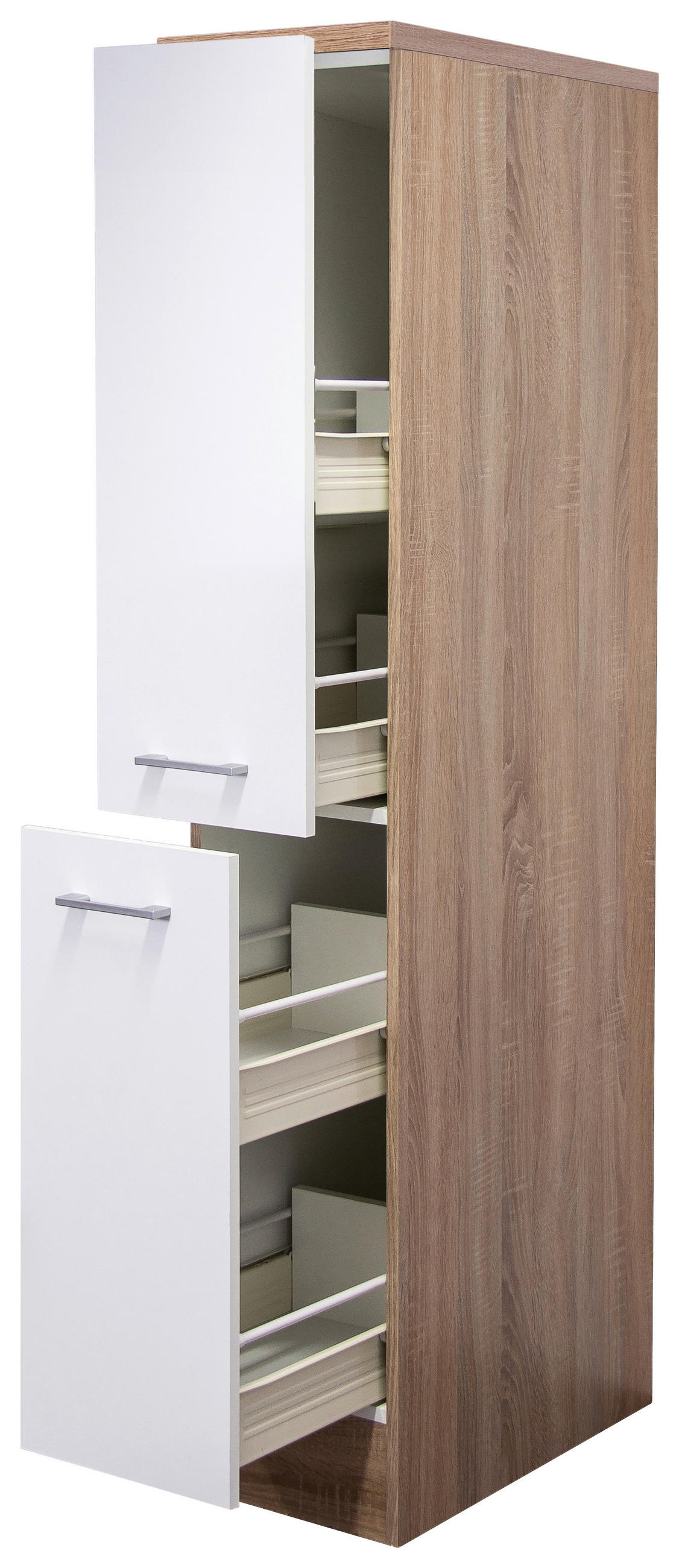 APOTHEKERSCHRANK 30/160,6/60 cm in Weiß, Sonoma Eiche - Alufarben/Weiß, KONVENTIONELL, Holzwerkstoff/Kunststoff (30/160,6/60cm) - FlexWell