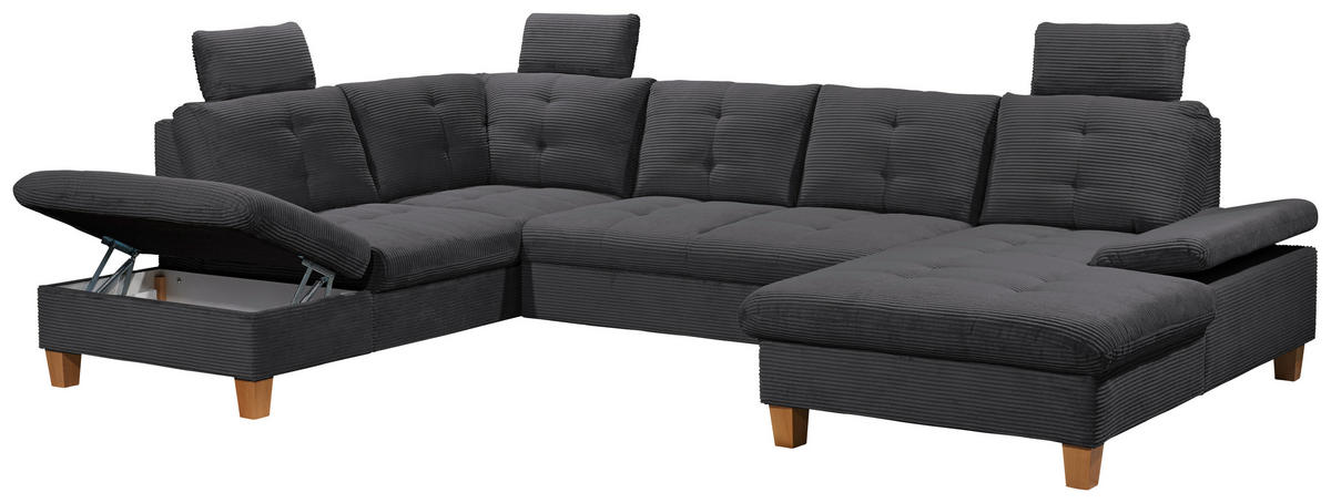 WOHNLANDSCHAFT in Cord Anthrazit  - Eichefarben/Anthrazit, Konventionell, Holz/Textil (220/324/170cm) - MID.YOU