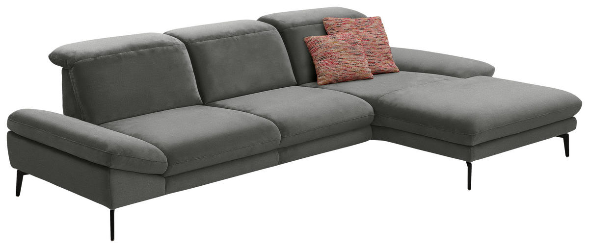 ECKSOFA in Chenille Grau  - Schwarz/Grau, Design, Textil/Metall (319/188cm) - Beldomo System