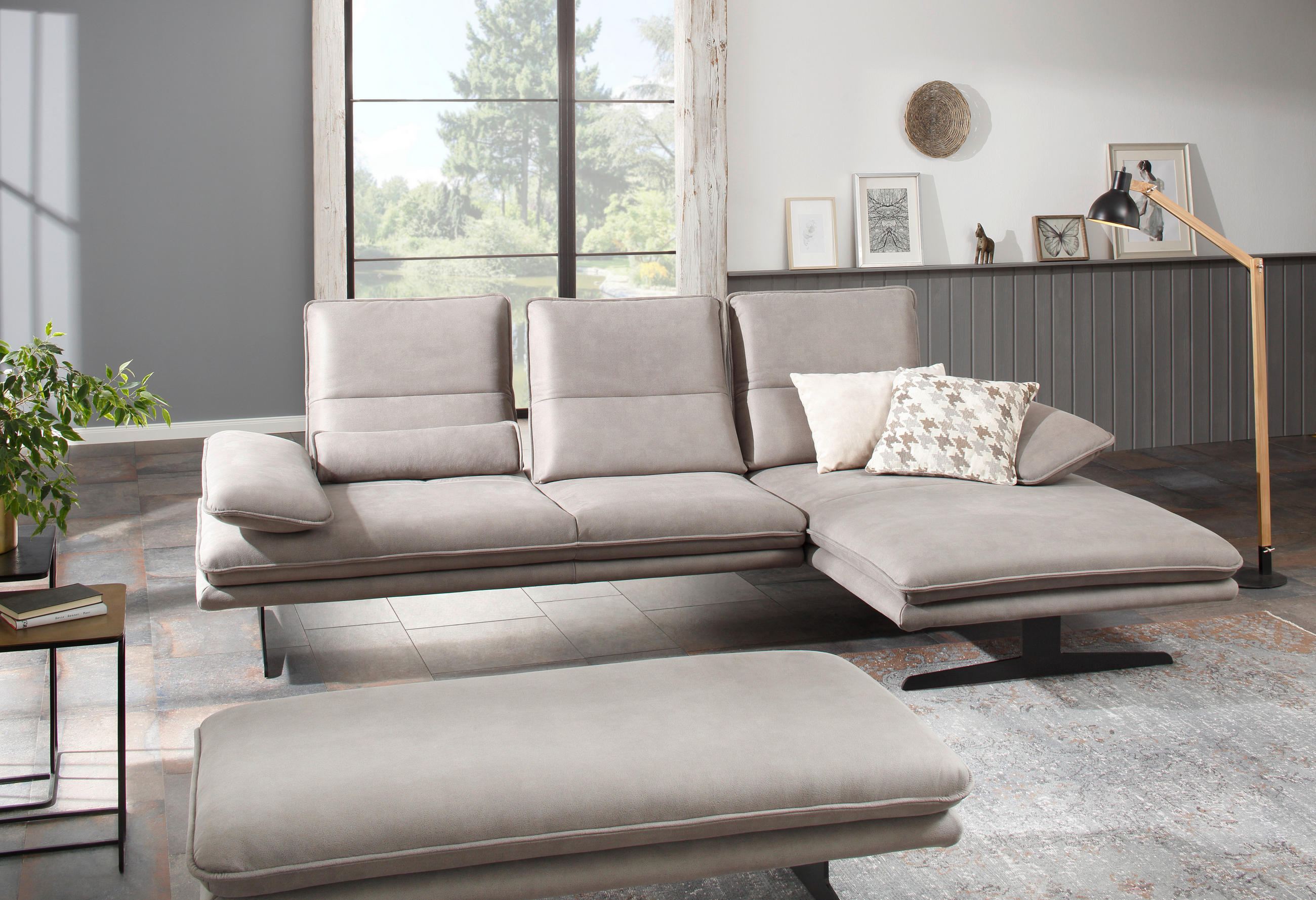 ECKSOFA Grau Mikrofaser  - Schwarz/Grau, Design, Textil/Metall (164/291cm) - Chilliano